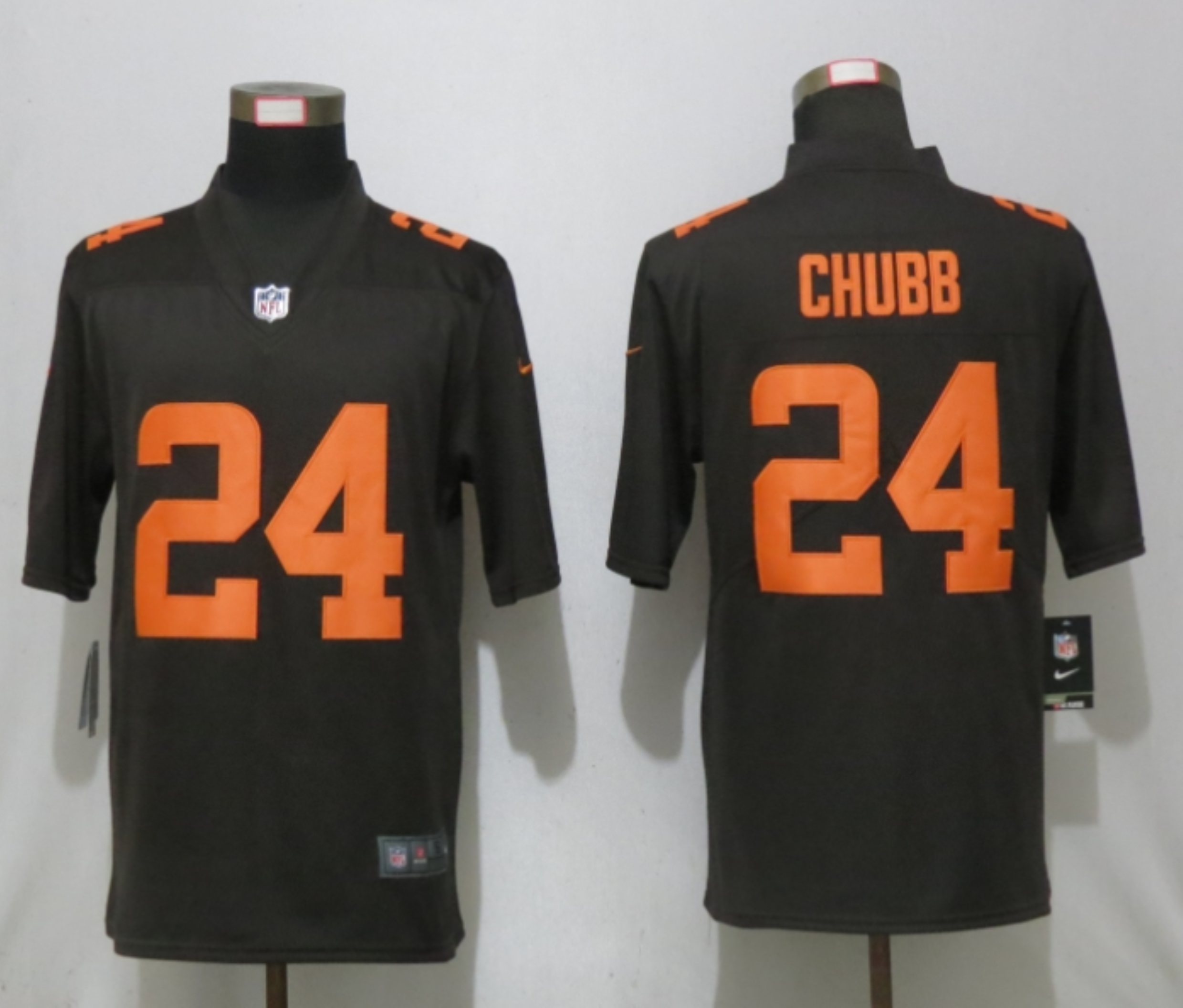 Men New Nike Cleveland Browns 24 Chubb Brown lternate Vapor Limited Jersey